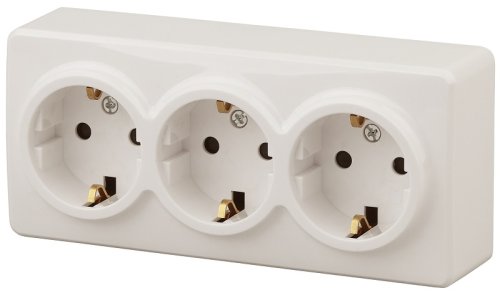 Розетка с заземлением накладная Эра Эксперт 3-м. слоновая кость картинка